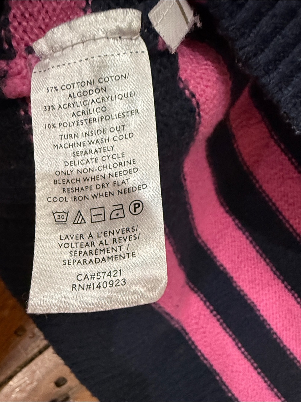 LOFT Navy and Pink Striped Sweater with buttons size large - Picture 5 of 11